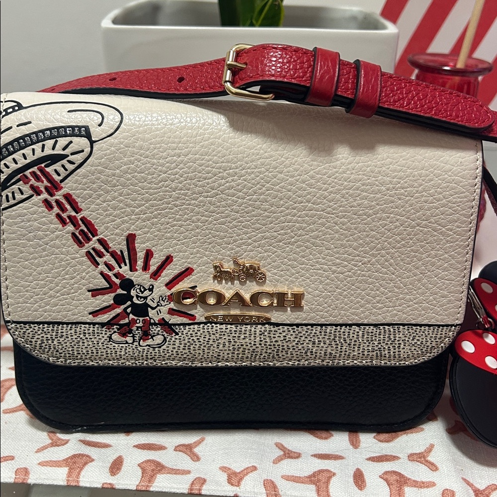 Coach Red and Cream Mickey Mouse Crossbody Bag